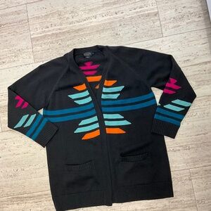 Pendleton womens XL 100 % cotton Blue Orange Pink Cardigan Sweater